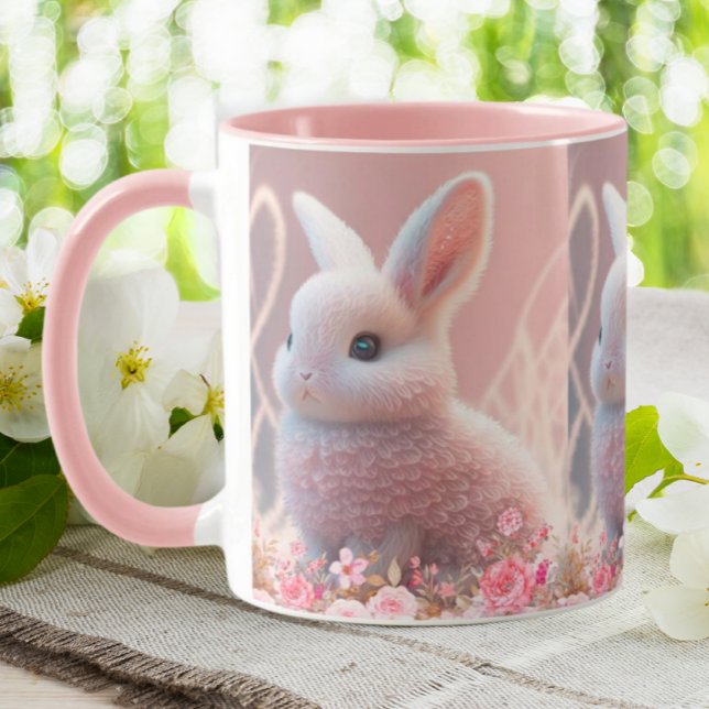 Cute Bunny Rabbit Pink Floral Dreamy Background   Mug (Creator Uploaded)