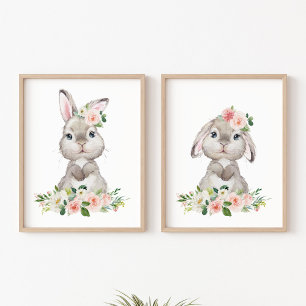 Cute Bunny, Rabbit, Pink Flowers, Girl Nursery