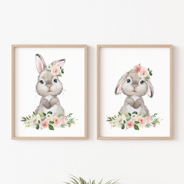 Cute Bunny, Rabbit, Pink Flowers, Girl Nursery (Creator Uploaded)