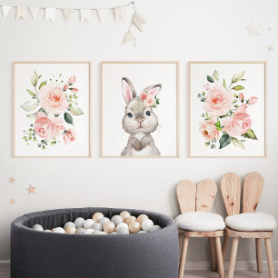 Cute Bunny, Rabbit, Pink Flowers, Girl Nursery