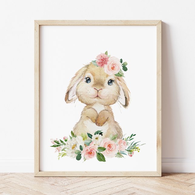 Cute Bunny, Rabbit, Pink Flowers, Girl Nursery Photo Print (Creator Uploaded)