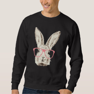 Cute Bunny Rabbit Pink Glasses  Hipster Easter Sweatshirt