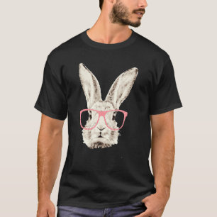 Cute Bunny Rabbit Pink Glasses  Hipster Easter T-Shirt