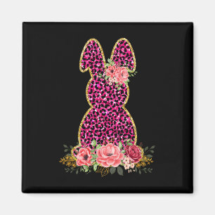 Cute Bunny Rabbit Pink Leopard Bunny Happy Easter  Magnet