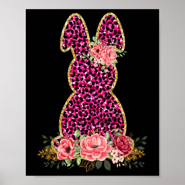 Cute Bunny Rabbit Pink Leopard Bunny Happy Easter  Poster (Front)