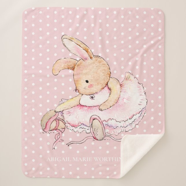 Cute Bunny Rabbit Pink Tutu White Polka Dots Sherpa Blanket (Front)