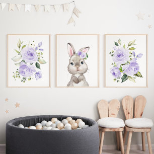 Cute Bunny, Rabbit, Purple Flowers, Gender Neutral