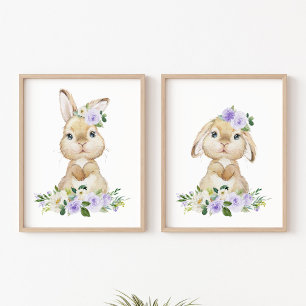 Cute Bunny, Rabbit, Purple Flowers, Gender Neutral