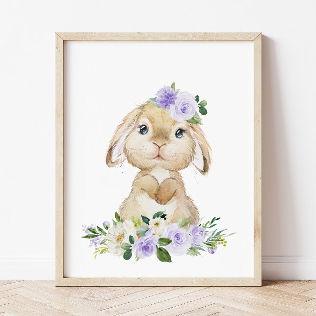 Cute Bunny, Rabbit, Purple Flowers, Gender Neutral Photo Print (Creator Uploaded)