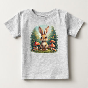 Cute Bunny Rabbit Sitting Among Red Mushrooms Baby T-Shirt