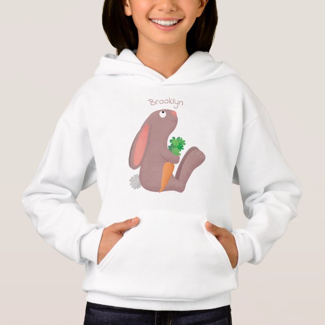 Cute bunny rabbit sitting with carrot cartoon (Front)
