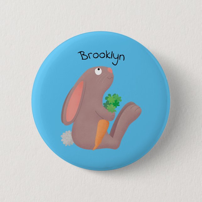 Cute bunny rabbit sitting with carrot cartoon 6 cm round badge (Front)
