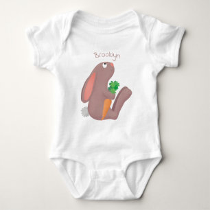 Cute bunny rabbit sitting with carrot cartoon baby bodysuit