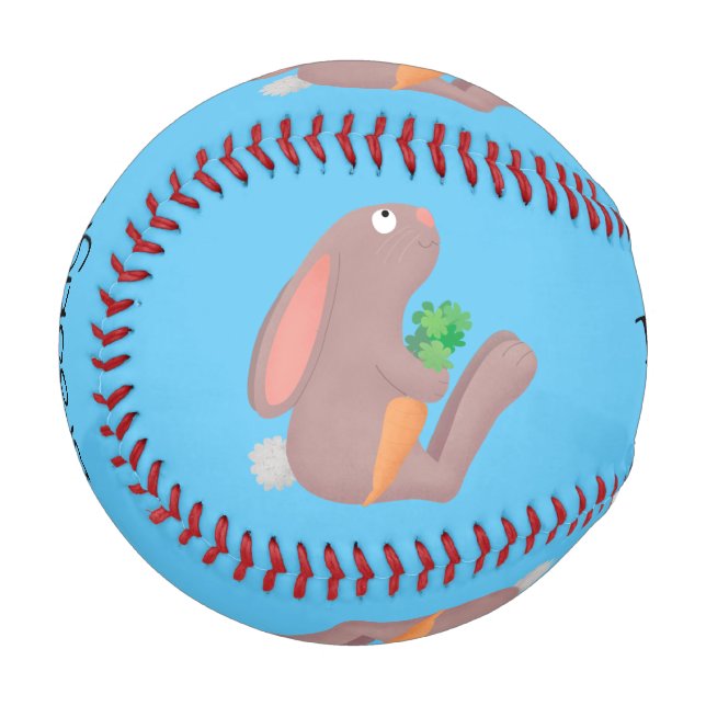 Cute bunny rabbit sitting with carrot cartoon baseball (Front Left)