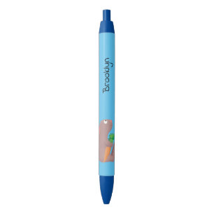 Cute bunny rabbit sitting with carrot cartoon black ink pen