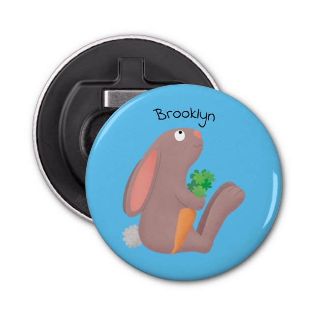Cute bunny rabbit sitting with carrot cartoon bottle opener (Front)