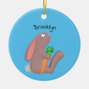 Cute bunny rabbit sitting with carrot cartoon ceramic tree decoration