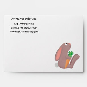 Cute bunny rabbit sitting with carrot cartoon envelope