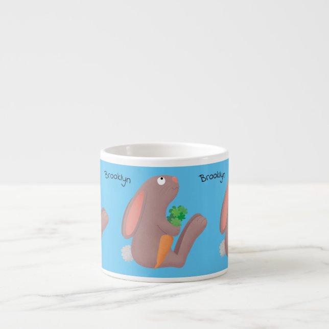 Cute bunny rabbit sitting with carrot cartoon espresso cup (Front)