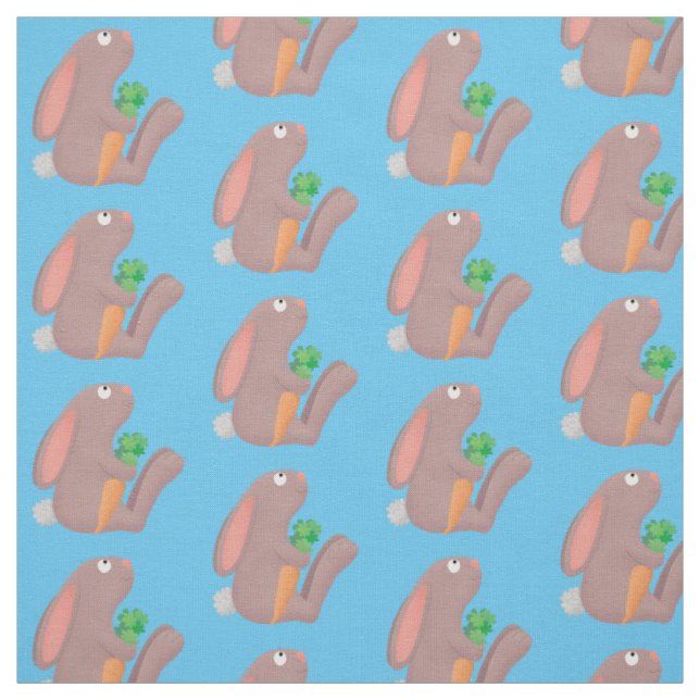 Cute bunny rabbit sitting with carrot cartoon fabric (Swatch)