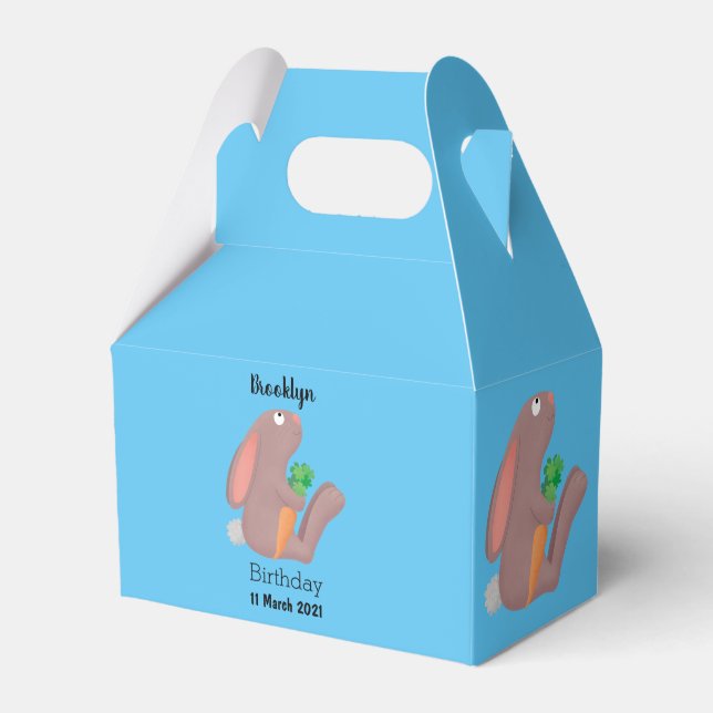 Cute bunny rabbit sitting with carrot cartoon favour box (Front Side)