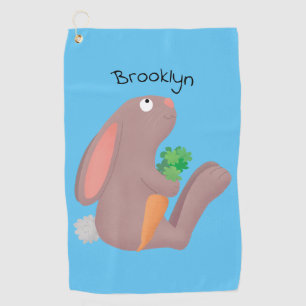 Cute bunny rabbit sitting with carrot cartoon golf towel