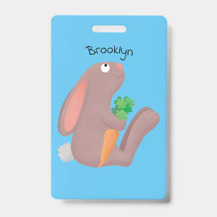 Cute bunny rabbit sitting with carrot cartoon ID badge