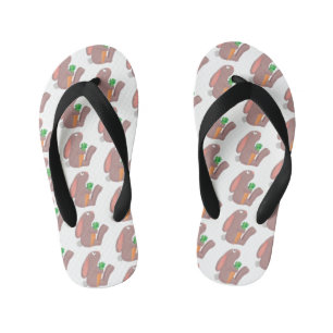 Cute bunny rabbit sitting with carrot cartoon kid's jandals