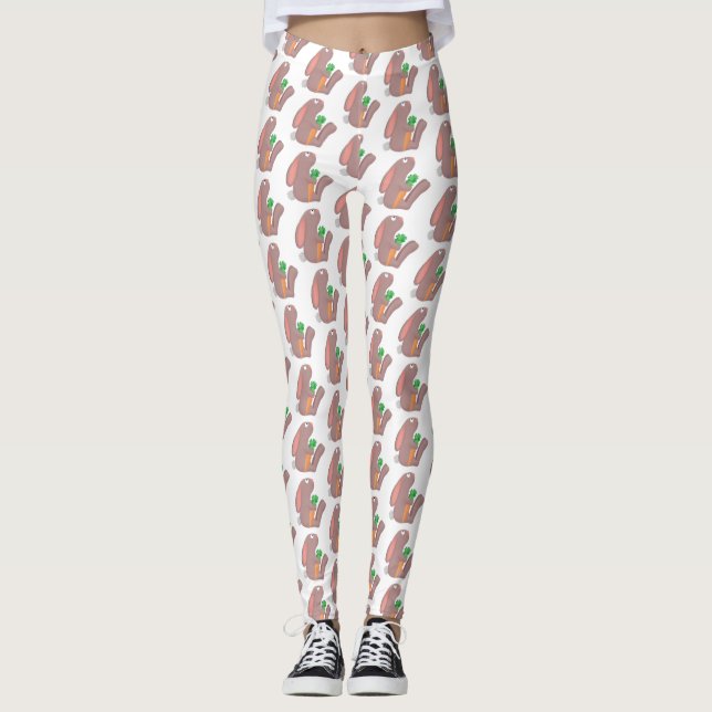 Cute bunny rabbit sitting with carrot cartoon leggings (Front)