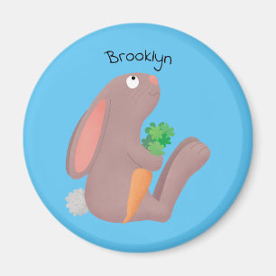 Cute bunny rabbit sitting with carrot cartoon magnet