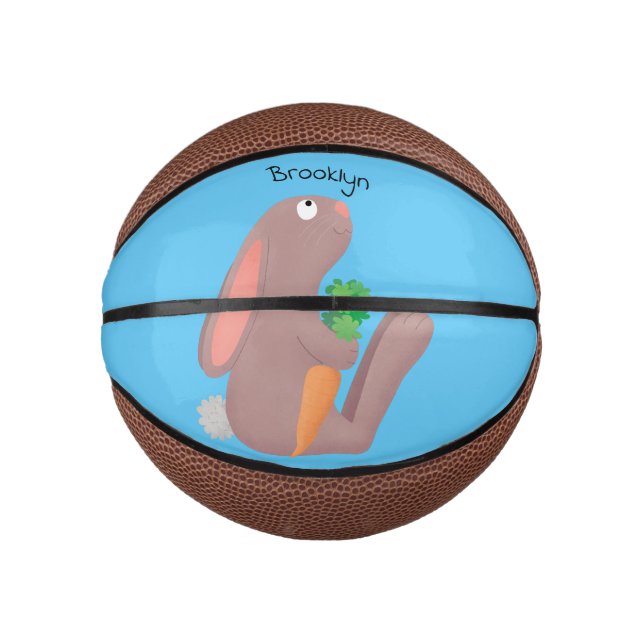 Cute bunny rabbit sitting with carrot cartoon mini basketball (Front)