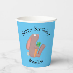 Cute bunny rabbit sitting with carrot cartoon paper cups