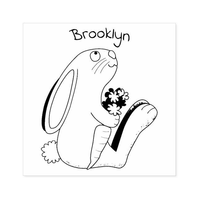 Cute bunny rabbit sitting with carrot cartoon rubber stamp (Imprint)