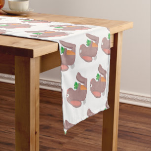 Cute bunny rabbit sitting with carrot cartoon short table runner