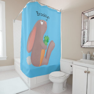 Cute bunny rabbit sitting with carrot cartoon shower curtain