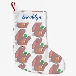 Cute bunny rabbit sitting with carrot cartoon small christmas stocking