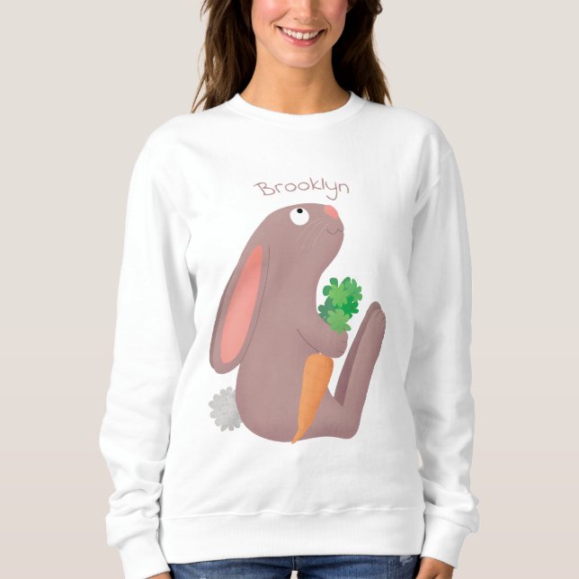 Cute bunny rabbit sitting with carrot cartoon sweatshirt (Front)
