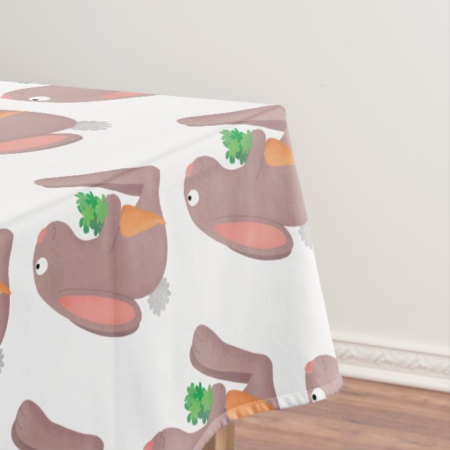 Cute bunny rabbit sitting with carrot cartoon tablecloth (In Situ)