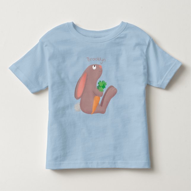 Cute bunny rabbit sitting with carrot cartoon toddler T-Shirt (Front)