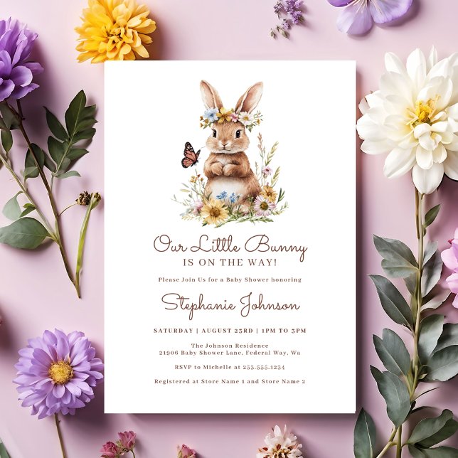 Cute Bunny Rabbit Spring Floral Baby Shower Invitation (Cute Bunny Rabbit Spring Floral Baby Shower Invitation)