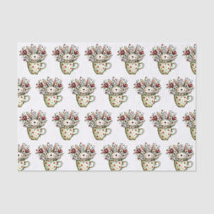 Cute Bunny Rabbit Teacup Wildflower Tissue Paper