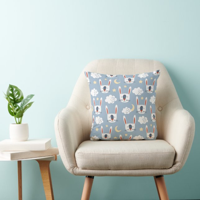 Cute Bunny Rabbit Throw Pillow (Chair)