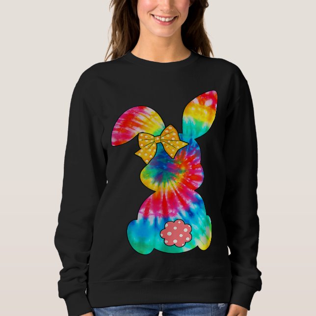 Cute Bunny Rabbit Tie Dye Bow Tie Easter Day Girls Sweatshirt (Front)