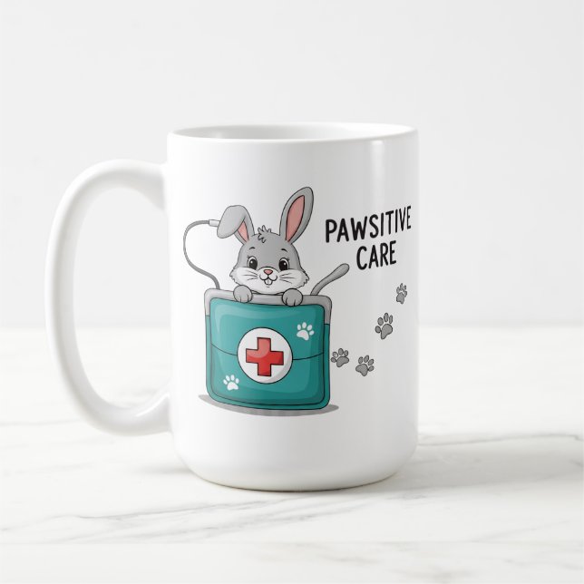 Cute Bunny Rabbit Vet Assistant Pawsitive Care Coffee Mug (Left)