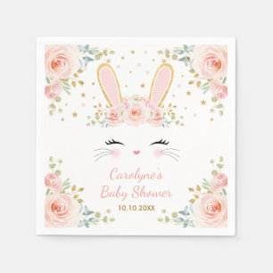 Cute Bunny Rabbit Watercolor Blush Roses Party Napkin
