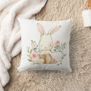 Cute Bunny Rabbit Watercolor Nursery Cushion