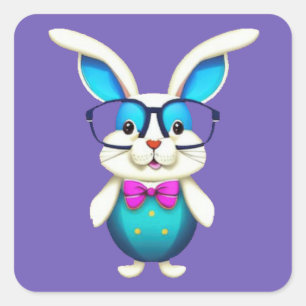 Cute Bunny rabbit with glasses Square Sticker