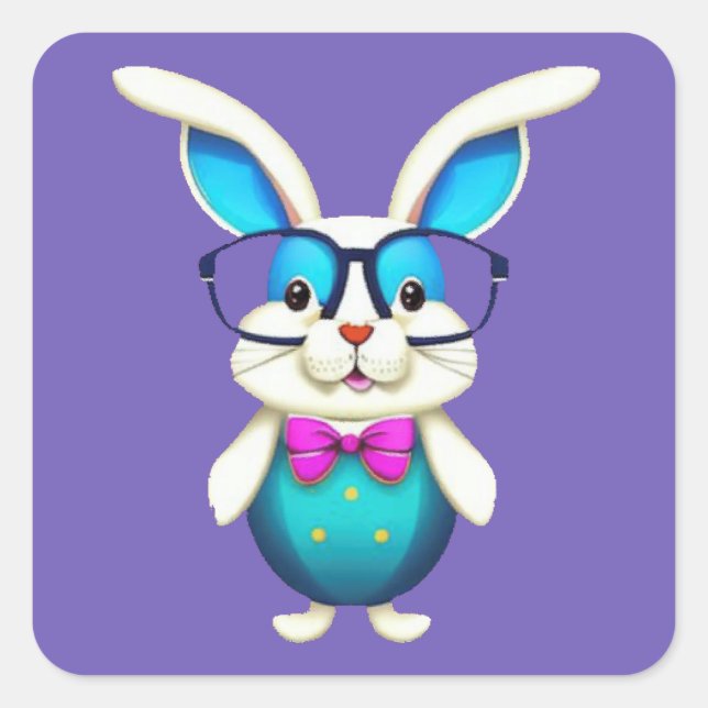 Cute Bunny rabbit with glasses Square Sticker (Front)