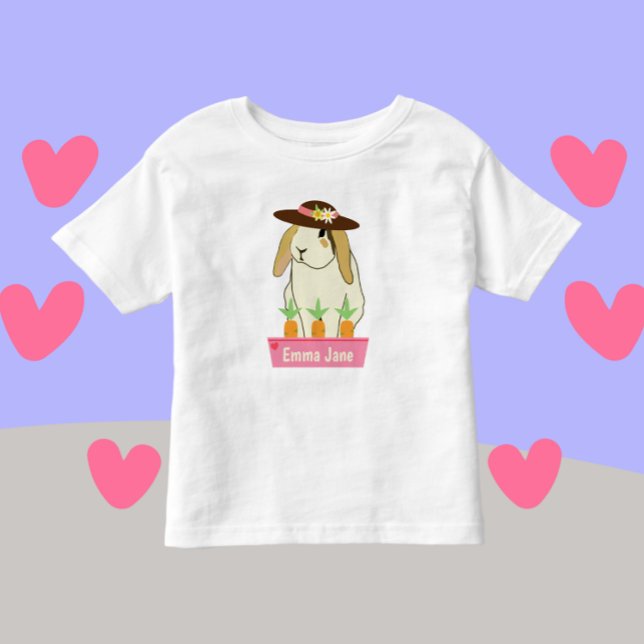 Cute Bunny Rabbit with Hat and Name Toddler T-Shirt (Creator Uploaded)