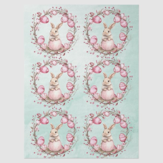 Cute Bunny Rabbit  with Pink Easter Eggs n Wreath Tissue Paper (Front)